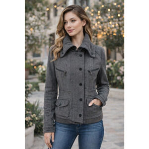 Akademiks Womens Gray Wool Jacket Size M- Cozy Chic Minimalist Casual Polished